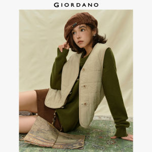 Giordano Women Two-Sided Wearable Corduroy V-Neck Woven Quilted Vest Free Shipping 18375615