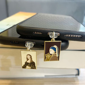 Oil Painting Statue Half Head Mobile Phone Dust Plug Case Pendant Charging Earphone Jewelry Gift
