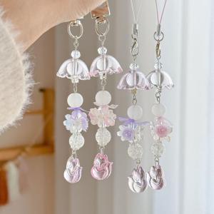 [fenggongshuode] Elegant Wind Chime Flower Handmade Beaded Keychain Lovely Fox Mobile Phone Chain Lanyard Bag Pendant Friend Birthday Gift