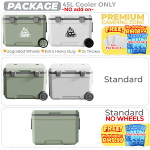 45L Cooler Box with Wheel Roller Portable Outdoor Food Storage Camping Fishing Ice Coolerbox Kotak Ais Batu Memancing
