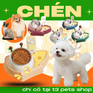 chén inox hình ốc sên kèm bình nước dành cho chó mèo - T3 PETS SHOP