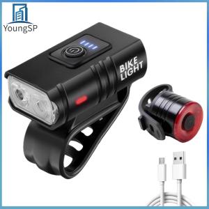 [Fast Delivery] LED Bike Handlebar Flashlight USB Charging with Tail Light Outdoor Bike Headlight IP44 Waterproof Power Display for Night Riding