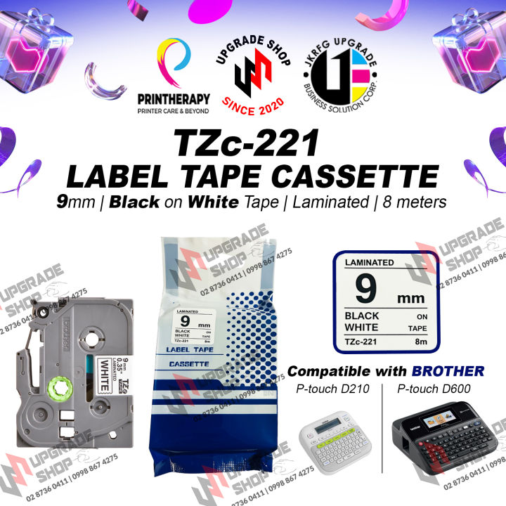 6-Pack TZ-221 Black On White Label Tape For Brother P-Touch PT-E300 (9mm / 3/8 Inch) – Generic 8m Each