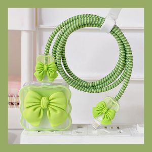 CrashStar Cute Gradient Bow-knot Silicone Soft Charger Protection For iPhone 18W 20W Fast Charger Protective Case Charging Head Plug Protective Cover Data Cable Data Line Anti-break Protector Hot Sale