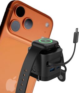 65W Retractable USB C Charging Block with Built-in Watch ChargerFoldable PD Fast Charger Block for iPhone 17 16 Pro MaxPro/AiriPadiWatch Ultra/SE/10/9/8/7/6/5(Black)