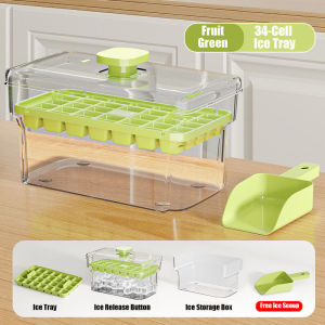 One Press Ice Cube Tray BPA Free PP 34/68 Grid Ice Maker With Storage Box & Scoop Drink Kitchen Tool