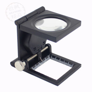 9005D 10x Metal Desk 2 LED Magnifier Optical Lens Black Foldable Printing Cloth Magnifying Glass W/ Scale Pointer Loupe