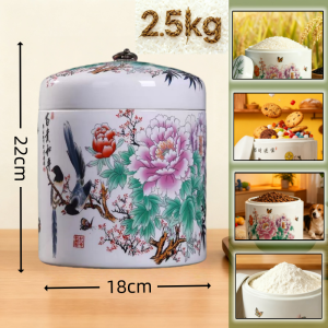 Ceramic Rice Storage rice dispenser 5kg 10 kilos 15kg Rice Vase Porcelain Rice Container Rice Pot Ceramic Pot Multipurpose Flour Sealed Storage Tank with Lid Moisture-Proof Insect