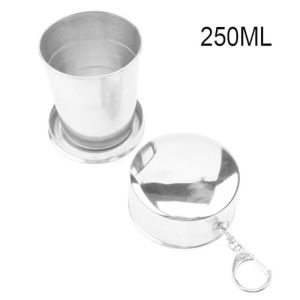 Portable Outdoor Travel Folding Collapsible Cup Telescopic Mug Stainless Steel Camping Cookware Retractable Cup Teacups Teaware Camp Utensils Tableware Folded Cup