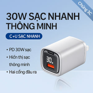 Củ Sạc Nhanh Compact 30W – Siêu Nhỏ Gọn 2 Cổng USB + Type-C Hỗ Trợ PD/QC3.0 Có Màn Hình Điện Tử Thông Minh