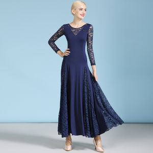Modern dance dress waltz ballroom dance tango national standard dance dress lace stitching long