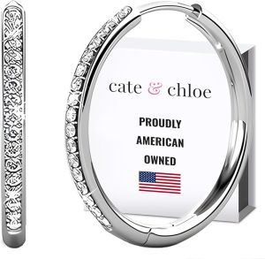 Cate & Chloe Bianca 18K Gold-Plated Hoop Earrings Elegant Jewelry for Women with Round Cut Simulated Diamond Crystals 25mm Silver Hoops Holiday Gift for Her on Christmas Birthday and Anniversary