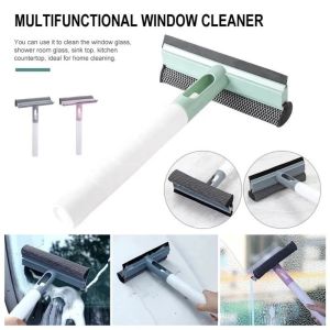 Window Cleaner Double Side Wipe Handle Clean Brush Glass Squeegee with Cleaning Cloth Rubber Wiper