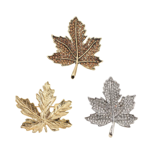 Sparkling Rhinestones Maple Leaf Brooch With Aged Metal Finish Fashion Accessory Handmade Antique Pin