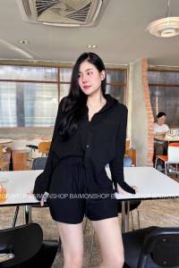 💰 Mahahengcloset💰เซต2ชิ้น ชุดคู่ผ้าฝ้ายเซตราคาถูก เสื้อเชิ้ตแขนยาว+กางเกงขาสั้น สม็อกด้านหลัง มินิมอลใส่ได้ทุกโอกาส แฟชั่นผู้หญิง  แฟชั่นเกาหลี