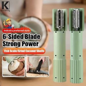 Keranixy Wireless Electric Coconut Shredder Handheld Stainless Steel Kitchen Fish Scale Coconut Grater Waterproof Splash Proof 6-Blade Drum Rotating
