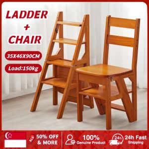 Solid Wood Ladder Chair For Home Ladder Chair Foldable Dual-Purpose Step Stool Indoor Multi-Functional Climbing Stairs