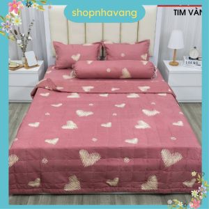 Ga trải giường cotton poly bọc đệm 1m4x2m mẫu bơ xanh nhạt
