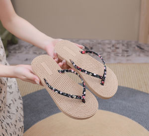 [Free Shipping] Ethnic Style Summer Faux Rope Travel Espadrille Cross-Strap Flat WomenS Sandals Korean Fashion