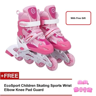 EcoSport Adjustable Inline Skate Front Flash Wheels Combo Set (Inline Skate + Protectors) + FREE GIFT