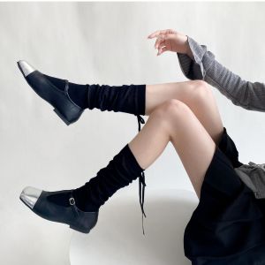 2pairs Sweet Lolita Long Socks Bandage Ribbon Bow Women Girls Cute Middle Tube Socks Ballet Solid Color Black White Socks