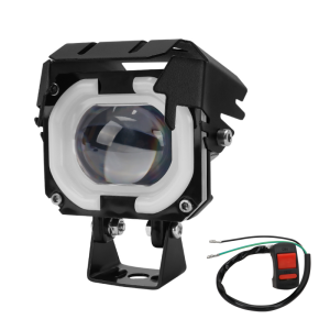 Lampu Sorot LED Sepeda Motor dengan Bukaan Mata Malaikat Dua Warna Lampu Depan Motor Balok Tinggi/Rendah untuk Mengemudi dan Berlari di Skuter Listrik