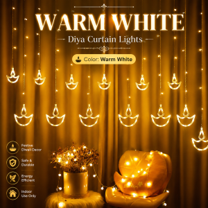 🪔5M Led Diya Diwali Deepavali Decoration Lights 8Modes Curtain Lights Fairy String Lights For Diwali Deepavali Decor