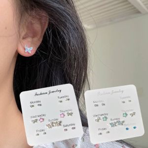 7 Pairs Butterfly Earring Set Cute Earrings Fashion Four Leaf Clover Bowknot Studs