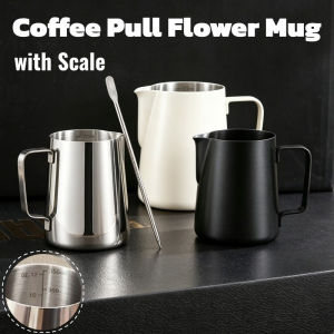Stainless Steel Milk Frother Jug Mug with Scale 350ML Coffee Pull Flower Frothing Mugs Coffee Pot