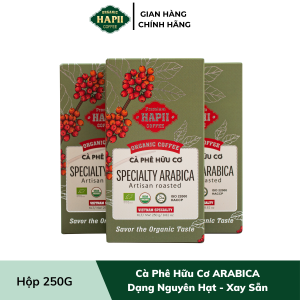 Hapii Coffee - Cà Phê Hữu Cơ Arabica Hộp 250G - Nguyên Hạt và Xay Sẵn