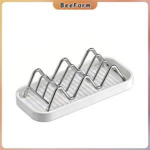 BeeFarm Soap Holder Organizer Stainless Steel W Shaped Soap Rack with Drain Tray  For Bathroom & Kitchen 1Pc
