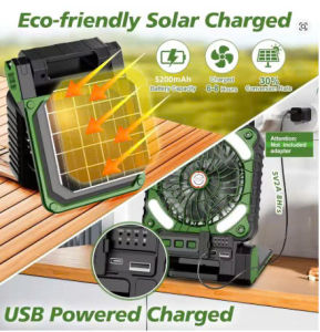 🌞 Quạt CAMPING DU LỊCH CẮM TRẠI Năng Lượng Mặt Trời  Gió Mạnh Siêu Yên Tĩnh | Sạc USB & Dự Phòng Điện Thoại🔋K5-10.6