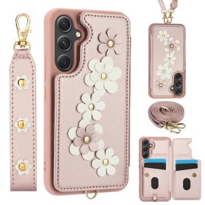 For Samsung Galaxy A16 A55 A35 A15 A34 A14 A54 A04 A04S A53 A13 5G Cover Samsung A16 A55 A15 A14 4G Phone Case Beautiful Art Flower with bracket Slot Leather Back Cover