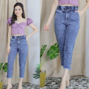 Miskstore - Celana Jeans Wanita Baggy Mid Waist Denim Plus Size dengan Resleting Kancing