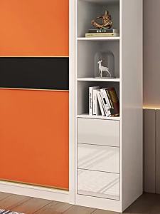 Color blocked baking paint sliding door wardrobe for home use modern and simple assembly orange glossy sliding door storage wardrobe