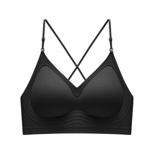 Maniyun บราไร้รอยต่อด้านหลังสีสวยยกทรงคล้องคอตัว U ขนาดใหญ่สีเรียบเนียนนุ่มรองรับชุดชั้นในยกทรง Comfort แบบไม่มีสาย