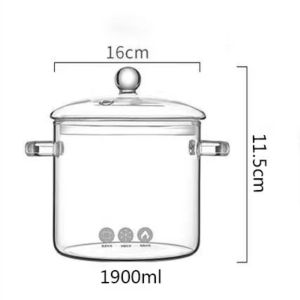 COMEMECO BoroSilicate cao Bát canh hầm thủy tinh Có tay cầm 1350/1900ml Nồi thủy tinh Đa năng Chịu nhiệt Nồi nấu trong suốt Dụng cụ nấu ăn nhà bếp