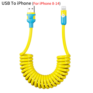 100W Fast Charging Cable Car Charging Cable Spring Expansion Contraction Data Cable USB Type C ios For iPhone Huawei Samsung