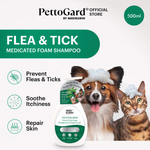 PettoGard Flea & Tick Foam Shampoo for Dogs & Cats 500ml (for pest infestation skin problems suitable for daily use) [MEDIKURIN]