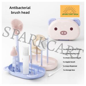 SPARKCART ￼Silicone Milk Bottle Brush Portable Milk Bottle Brush Set Baby Special Washing Bottle Storage Box Milk Bottle Cleaning Cartoon Milk Bottle Brush Travel Milk Bottle Brush Set