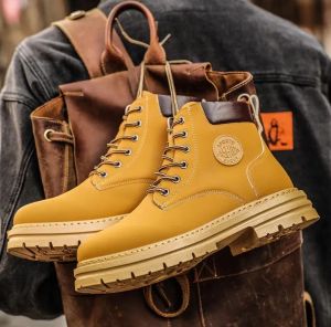 FAMEOY Fashionable thick soled British style Martin boots for men and womens soft leather retro hiking boots