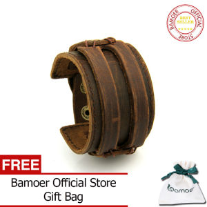 BAMOER Official Store Vòng Tay Da Vòng Tay Rộng Đôi Và Vòng Tay Dây Màu Đen Cho Nam Vòng Tay Nam Thời Trang Trang Sức Phi Giới Tính PI0296