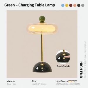 STYLETENK Rechargeable Retro Glass Desk Lamp Dopamine Decorative Colored Table Light INS Style Dimmable Night Light Bedroom Bedside