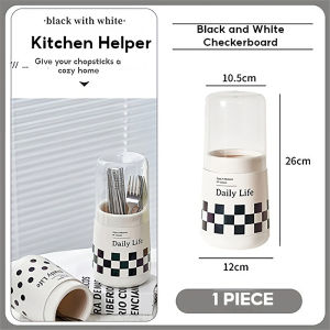 Kitchen Utensil Holder with Dustproof Spoon and Fork Organizer with Drainage tray