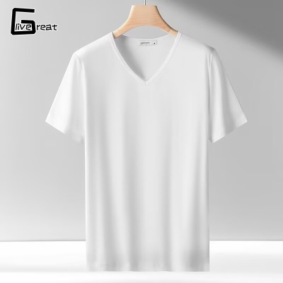 Men's Short-Sleeved V-neck Slim-Fit Breathable T-shirt Solid Color Base Shirt Tight Sports Undershirt Casual Versatile