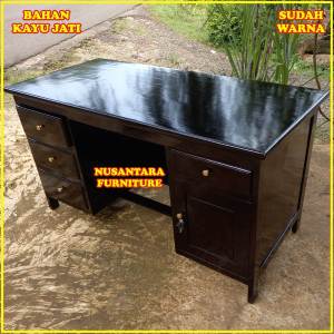 Meja kerja kayu jati warna hitam meja kantor minimalis