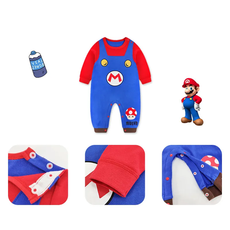 Kids Super Mario Romper Bodysuit Newborn Baby Mario Bros Costume