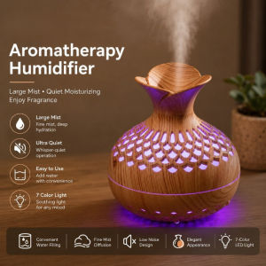Wood Grain Hollow Vase Shape Humidifier USB Recharge LED Light Mini Humidifier for Bedroom Office