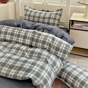 Dansunreve Plaid Duvet Cover Bow/Dot Printed Quilt Cover Single/Queen/King Comforter Cover with Zipper