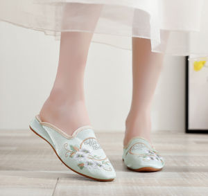 [Free Shipping] New Summer Style WomenS Open-Toe Slippers For Outdoor Wear Flat Embroidered Shoes Pointed-Toe Ethnic Style Cheongsam Slippers Hanfu Slippers
